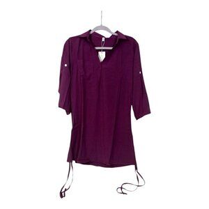 Bluetime Women's Bathing Suit Cover Up V Neck 3/4 Sleeve Purple Size S